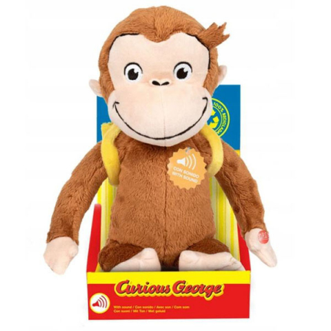 Jucarii 0-1 ani - Jucarie din plus cu sunete Curious George cu rucsac, 24 cm
