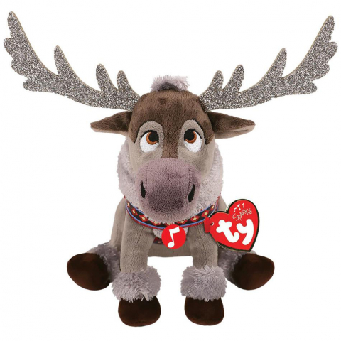 Jucarii 0-1 ani - Jucarie din plus cu sunete Renul Sven cu ham rosu, Frozen, 16 cm