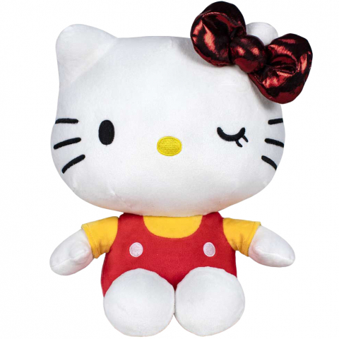 Jucarii 0-1 ani - Jucarie din plus Hello Kitty cu salopeta rosie, Editie aniversara, 16 cm
