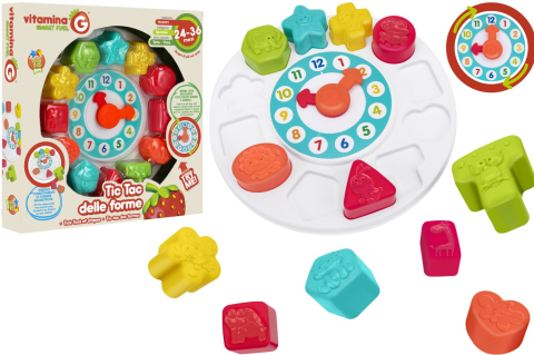 Jucarie educationala tip puzzle cu ceas, Globo Vitamina G, cu forme geometrice incastru, limbi ceas functionale, multicolor, 12 piese, +2 ani [1]