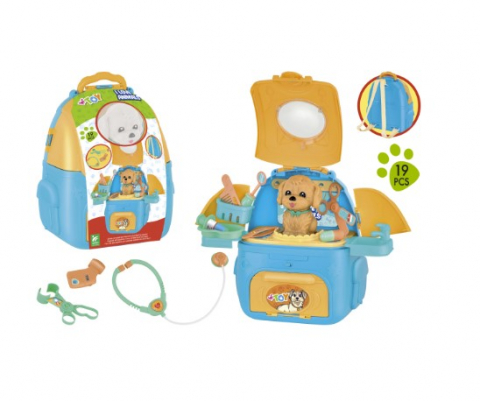 Játékok 3-5 éveseknek - Jucarie interactiva si educationala pentru copii, Globo, Clinica Veterinara la ghiozdan, cu catel de ingrijit, accesorii medicale si stetoscop incluse, 19 piese