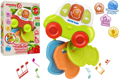 Globo-Jucarie interactiva si muzicala pentru bebelusi, Globo Vitamina G, sub forma unui breloc tip masinuta cu chei multicolore din material moale pentru dentitie, sunete specifice auto si melodii insotite de lumini, +6 luni [1]
