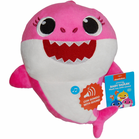 Jucarii 0-1 ani - Jucarie muzicala din plus Mummy Shark, Baby Shark, 35 cm