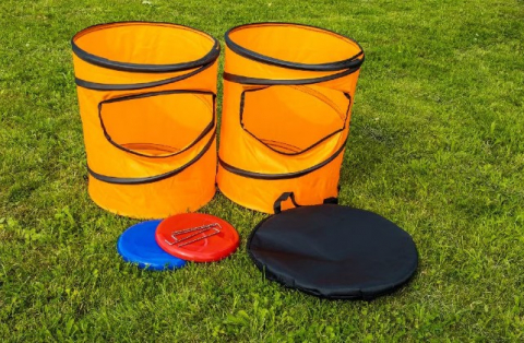 Jucarie pentru copii interactiva si indemanare, Van Der Meulen SportX, 2 Frisbee cu 2 porti speciale pentru marcat, suport pastrare si cuie speciale fixare in gazon [1]