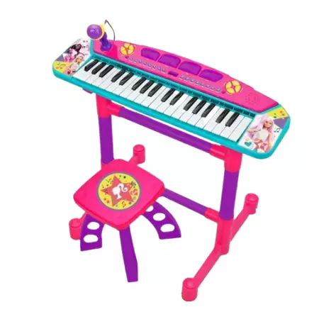 Zenei eszközök gyerekeknek - Reig Musicales-Keyboard cu microfon si scaunel pentru copii - tematica Barbie