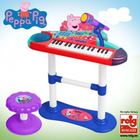Zenei eszközök gyerekeknek - Reig Musicales-Keyboard electronic cu microfon si scaunel Peppa Pig