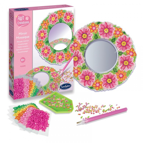 Ajándékok gyerekeknek - Kit creativ cu diamante / strasuri - Oglinda mozaic flori