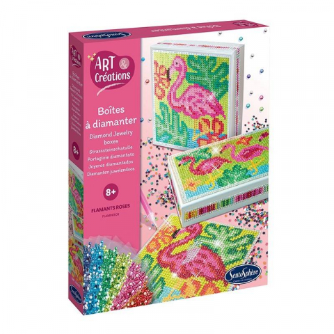 Cadouri 8 ani - Sentosphere-Kit creativ - Cutii cu strasuri, Flamingo