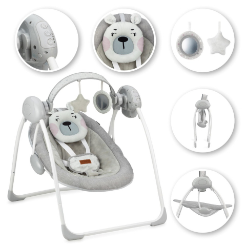 Momi-Leagan pentru bebelusi, MoMi LISS Bear Pink, 5 viteze de balansare, Cronometru, Alimentare baterii [4]