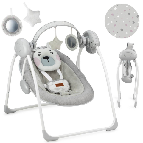 Momi-Leagan pentru bebelusi, MoMi LISS Bear Pink, 5 viteze de balansare, Cronometru, Alimentare baterii [2]