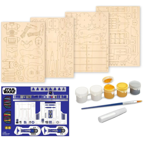 Wood WorX-Macheta de asamblat, Wood WorX - Star Wars -  C-3PO & R2D2, cu 110+ piese din lemn + vopsea, pensula si adeziv inclus [1]