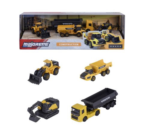 Oktató játékok - Majorette Set 4 Utilaje Metalice Volvo Construction 7.5Cm