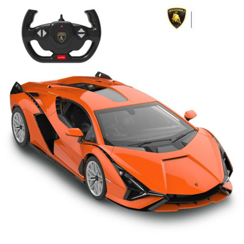 Jucarii educative - Rastar-Masina Cu Telecomanda Lamborghini Sian Portocaliu Cu Scara 1 La 14