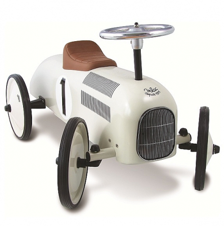 Cadouri botez - Pachet Masina Metal alba cu design retro si masinuta in miniatura din lemn