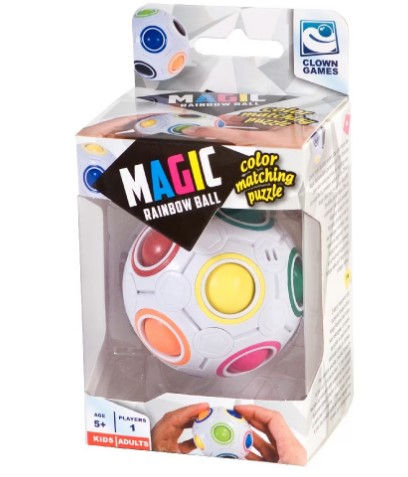 Jucarii +4 Ani - Minge-antistres-Fidget-Rainbow-Magic-Ball,-joc-tip-cub-rubic,-alb,-Magic-Puzzle-Clown-Games