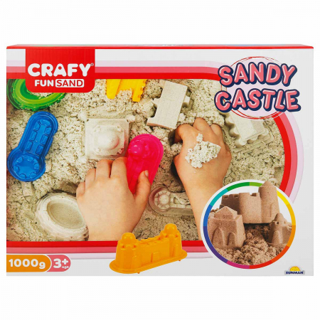 Jucarii 3-5 ani - CRAFY-Nisip kinetic Fun Sand 1000 gr cu tavita si sabloane Castel