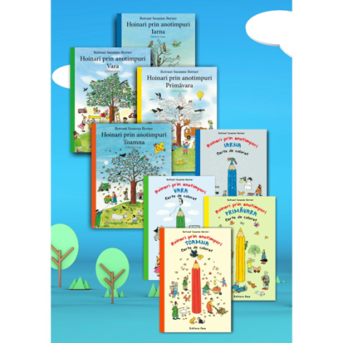 Jucarii educative - Editura Casa-Pachet Mare Hoinari prin anotimpuri - 4 carti ilustrate + 4 carti de colorat - Rotraut Susanne Berner