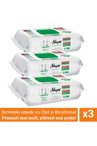 Jucarii 9-12 ani - Sleepy-Pachet promoțional 3 x Șervețele umede cu bicarbonat, curățare suplimentară, pachet de 100 de bucăți, Sleepy Easy