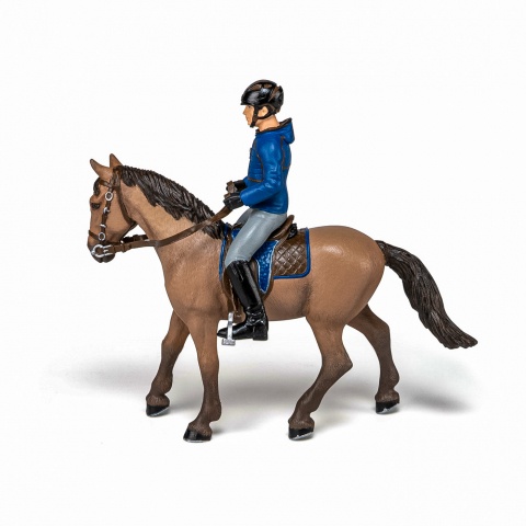 Papo Figurina Set Echitatie Cal Si Jocheu  In Jacheta Albastra [3]