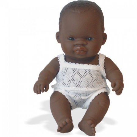 Jucarii 0-2 Ani - Miniland-Papusa-Baby-african-fata-Miniland-21cm