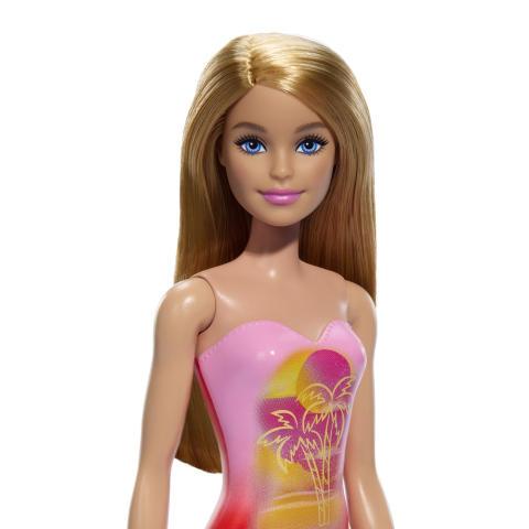 Papusa Barbie Blonda Cu Costum De Baie Roz La Piscina [3]