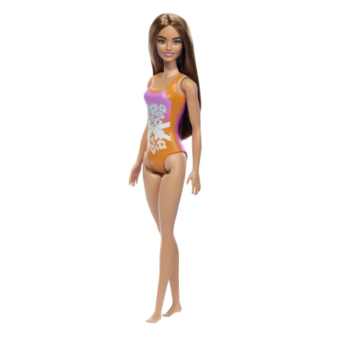 Papusa Barbie Bruneta Cu Costum De Baie Inflorat [3]