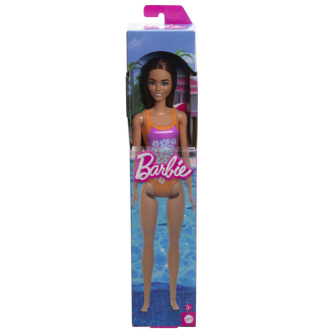 Játékok 50 RON alatt - Papusa Barbie Bruneta Cu Costum De Baie Inflorat