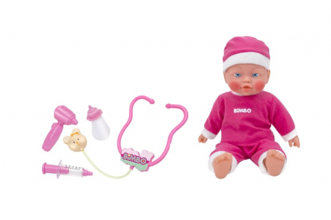 Cadouri botez - Papusa-bebelus-35-cm-interactiva,-Globo-Bimbo,-cu-pijama-moale-si-caciulita,-accesorii-hranire,-biberon,-stetoscop-si-alte-accesorii-doctor-pentru-ingrijire-Globo