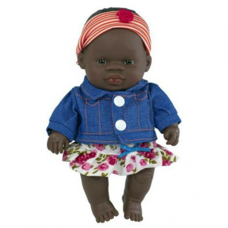 Oktató játékok és játékok - Miniland Papusa Bebelus Fetita Africana 21 cm cu set imbracaminte de vara