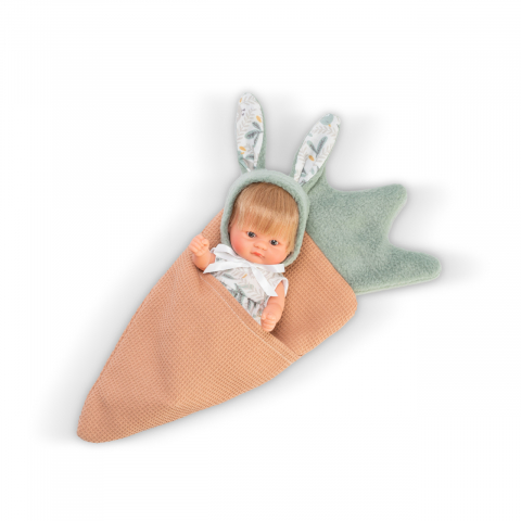 Papusa Bomboncin Cu Caciulita De Iepuras Si Paturica Morcov 20cm [1]