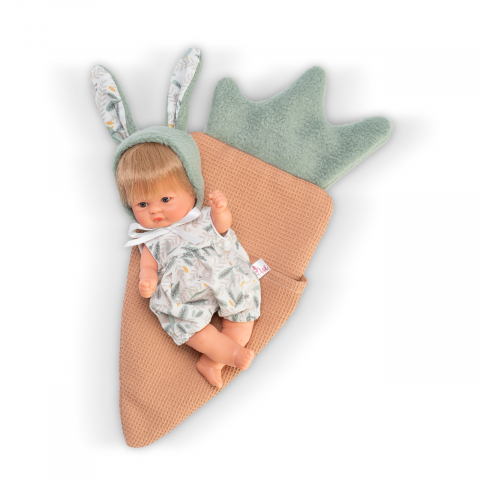 Papusa Bomboncin Cu Caciulita De Iepuras Si Paturica Morcov 20cm [2]