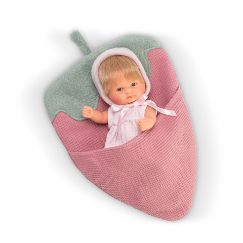 Asivil-Papusa Bomboncin Cu Caciulita Roz Si Paturica Capsuna 20cm [1]