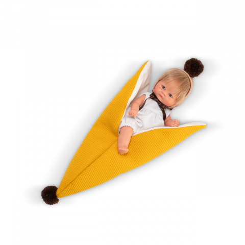 Asivil-Papusa Bomboncin Cu Caciulita Si Paturica Banana 20cm [1]