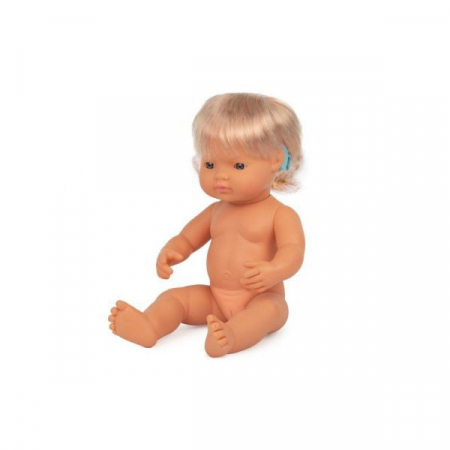 Játékok 2 éves kortól - Miniland Papusa educationala 38 cm Fetita Europeana cu Aparat Auditiv