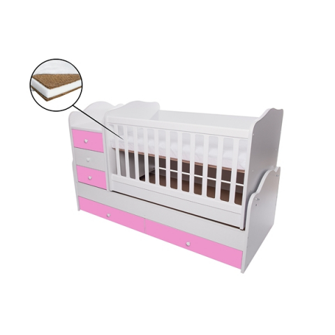 Toate produsele - Patut transformabil VESSANTI Touring - Alb cu Roz