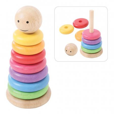 Jocuri si Jucarii Educative - BigJigs-Piramida-din-lemn-Curcubeul