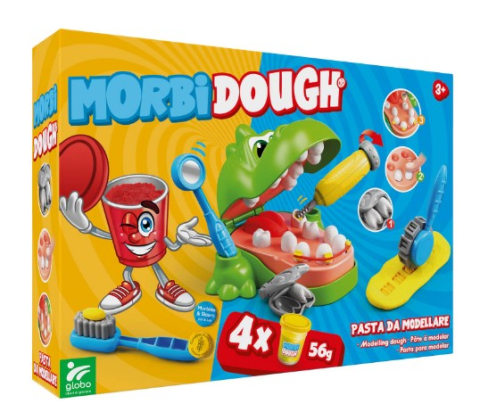 Oktató játékok - Plastilina Crocodil la dentist Globo Kidea, pentru copii, 4 x 56 g, diverse culori