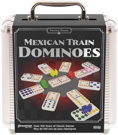 Pressman-Premium Classics - Mexican Train Dominoes - Joc Domino Trenul Mexican , in cutie metalica  [0]