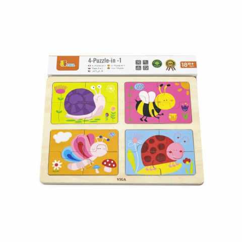 Jucarii sub 50 RON - Viga-Puzzle 4 in 1 - Insecte