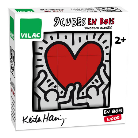 Puzzle-uri - Vilac-Puzzle 9 cuburi lemn, Keith Haring
