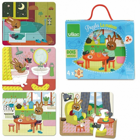 Cadouri botez - Vilac-Casa Iepurasilor - Set 24 piese cu 4 scenarii puzzle
