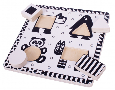 Jucarii sub 50 RON - BigJigs-Puzzle-alb-negru-animale-si-forme