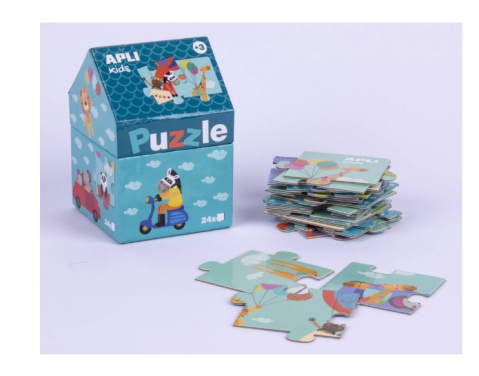 Jucarii educative - Apli-Puzzle APLI - Safari puzzle in cutie de depozitare in forma de casuta, 24 piese