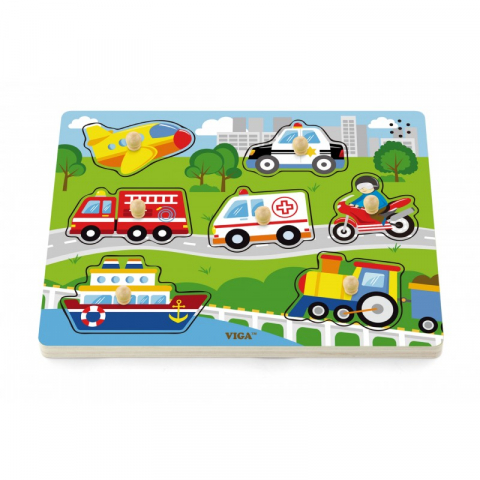 Játékok 1-3 éveseknek - Puzzle cu sunete - mijloace de transport