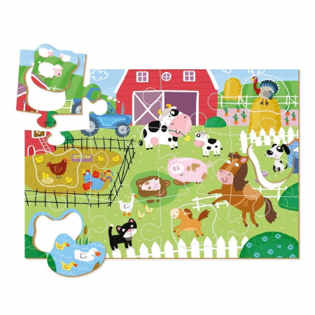 Djeco - Dodo Puzzle cu surprize - La ferma 18 piese 
