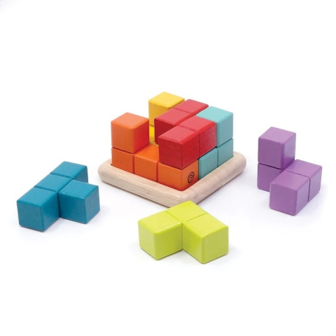 Puzzle cub 3D colorat din lemn, Svoora [2]