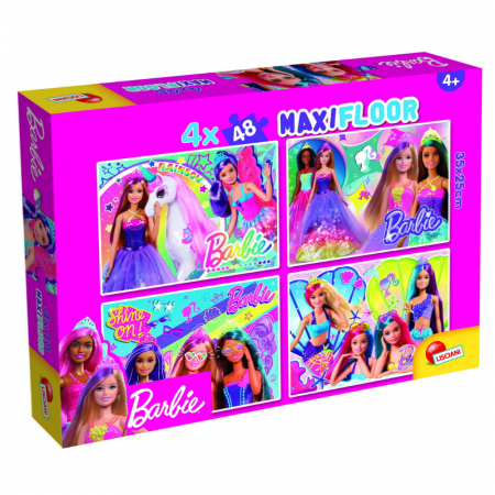 Puzzle de colorat - Lisciani Puzzle de colorat maxi - Barbie 4 x 48 de piese 