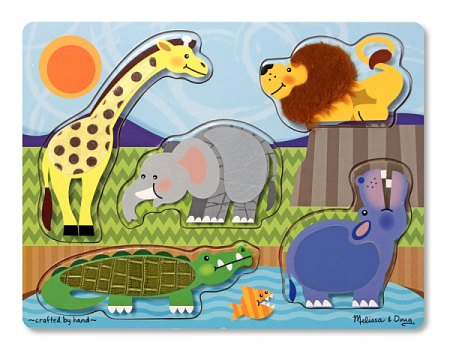 Jucarii +2 Ani - Melissa & Doug Puzzle de lemn Atinge si descopera Animale Zoo Melissa and Doug