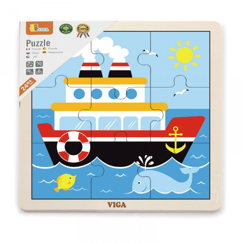 Jucarii sub 50 RON - Viga-Puzzle din 9 piese mari - vapor, Viga