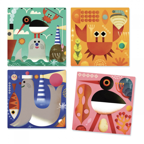 Djeco-Puzzle din cuburi de lemn Animale marine, Djeco [2]